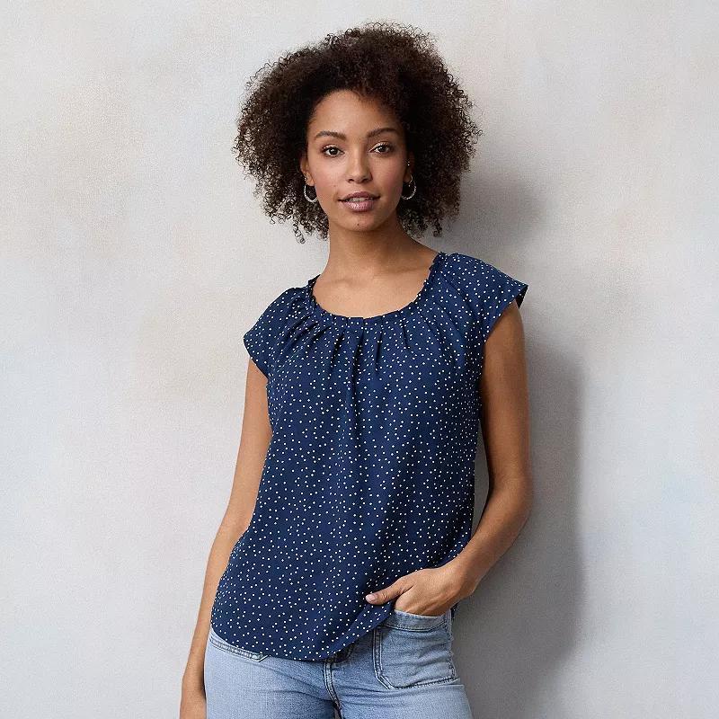 Petite LC Lauren Conrad Pleated Top, Womens Blue Disco Dots Product Image