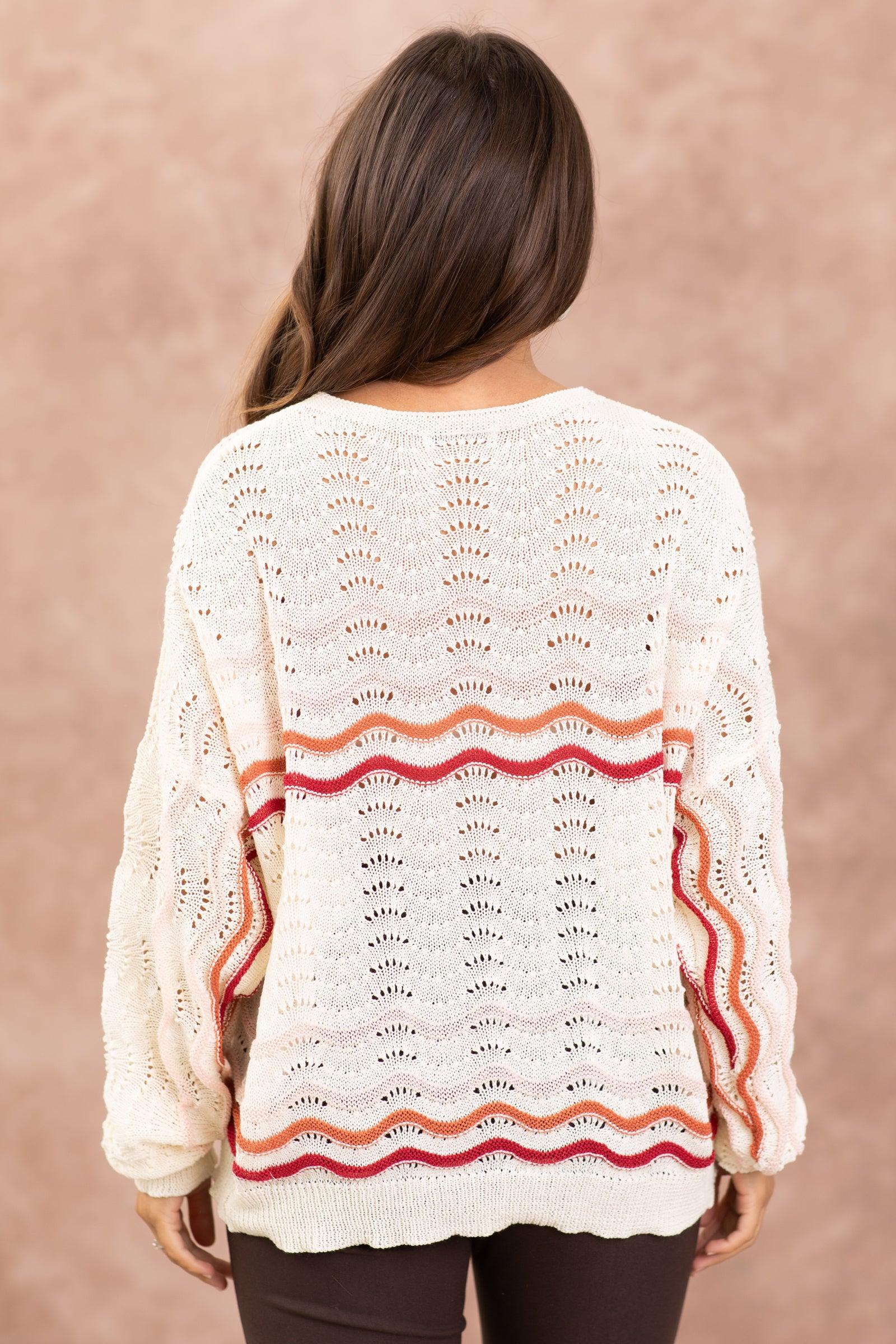 Cream Pointelle Stripe Sweater Product Image