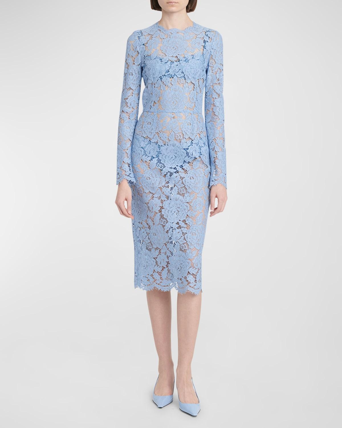 Floral Lace Long-Sleeve Midi Dress Product Image