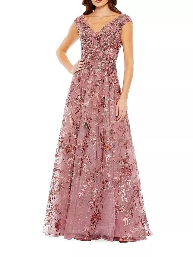 Embellished Floral Cap-Sleeve Gown Product Image