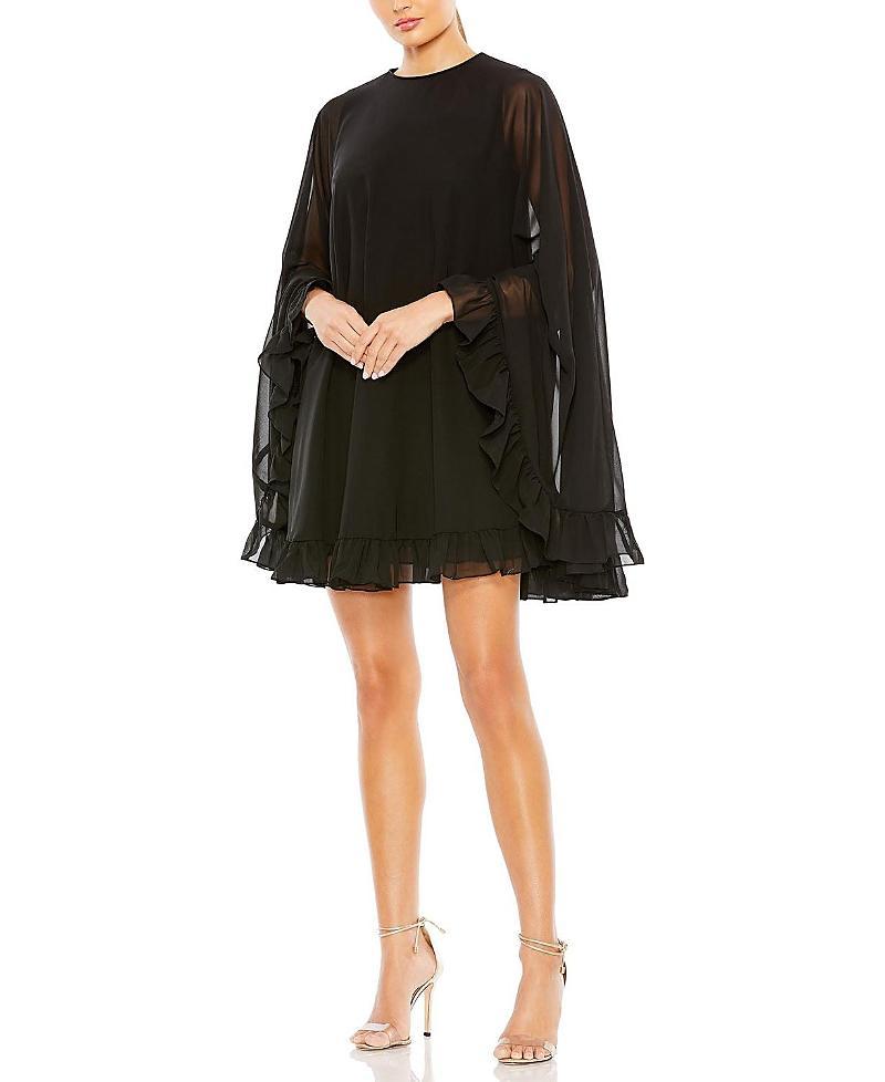 Mac Duggal High Neck Ruffle Hem Cape Mini Dress Product Image