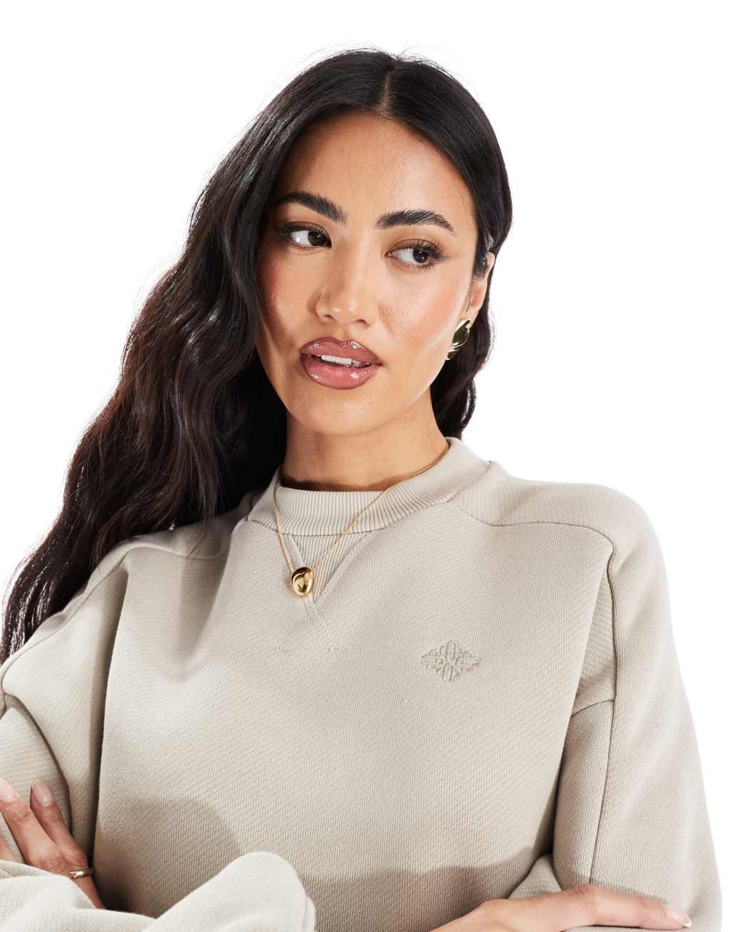 The Couture Club washed essentials oversized crew neck sweat in beige  Product Image