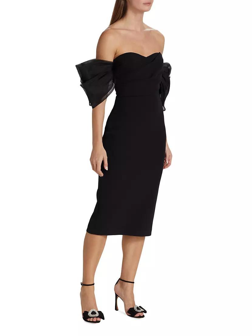 Organza Puff-Sleeve Cocktail Midi-Dress Product Image