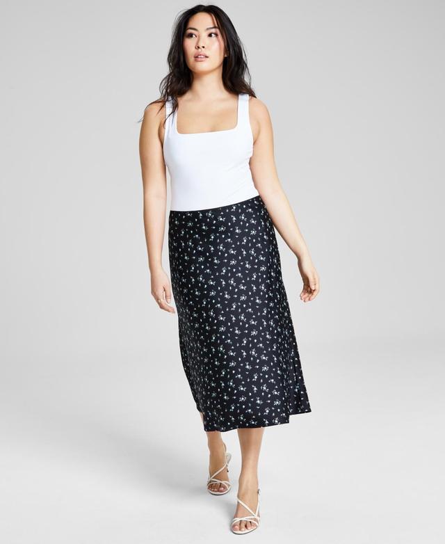 And Now This Womans Floral-Print Satin Midi Skirt, Created for Macys - Black Product Image