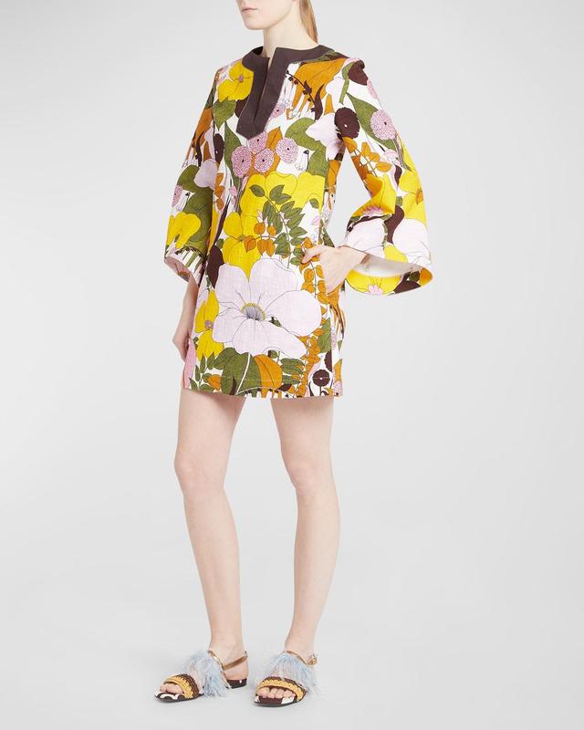 Floral-Print Long-Sleeve Mini Shift Dress Product Image