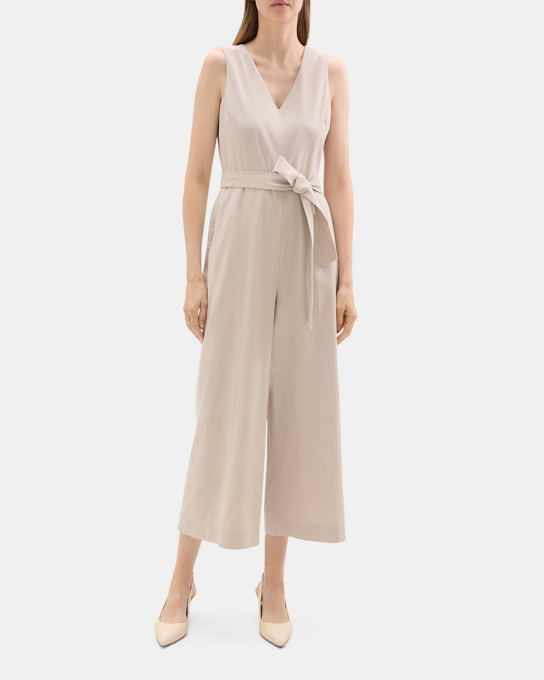 Cropped Sleeveless Jumpsuit in Stretch Linen-Blend Product Image