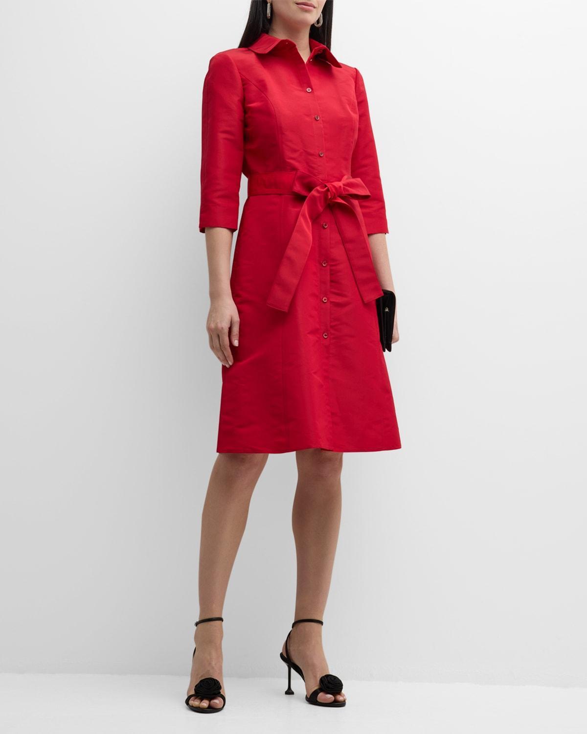 Carolina Herrera Faille 3/4-Sleeve Shirtdress - Size: 6 - POPPY Product Image