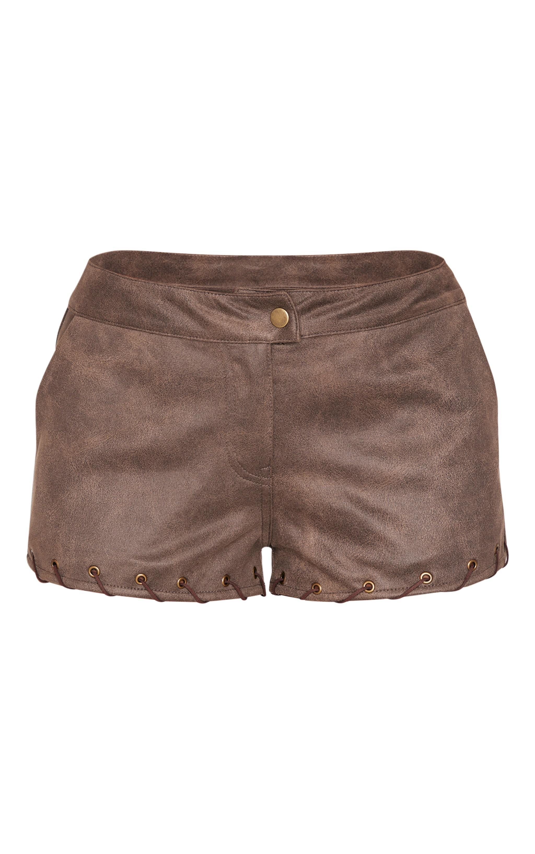 Brown Distressed Faux Suede Eyelet Hotpants Product Image