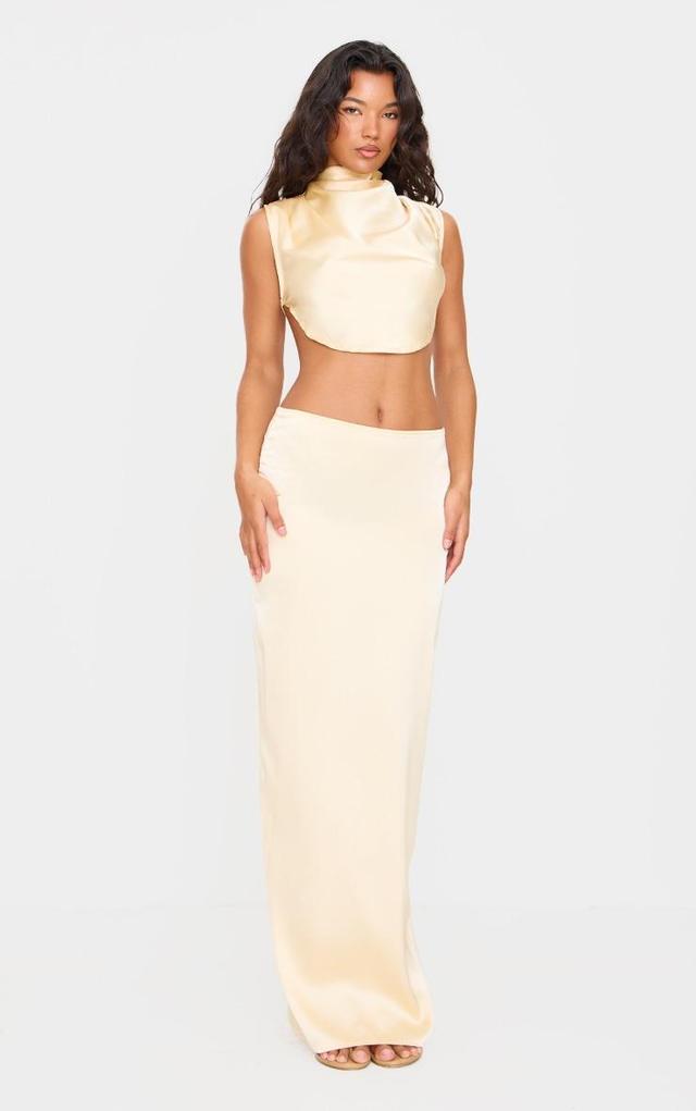 Butter Cream Satin Mid Rise Maxi Skirt Product Image