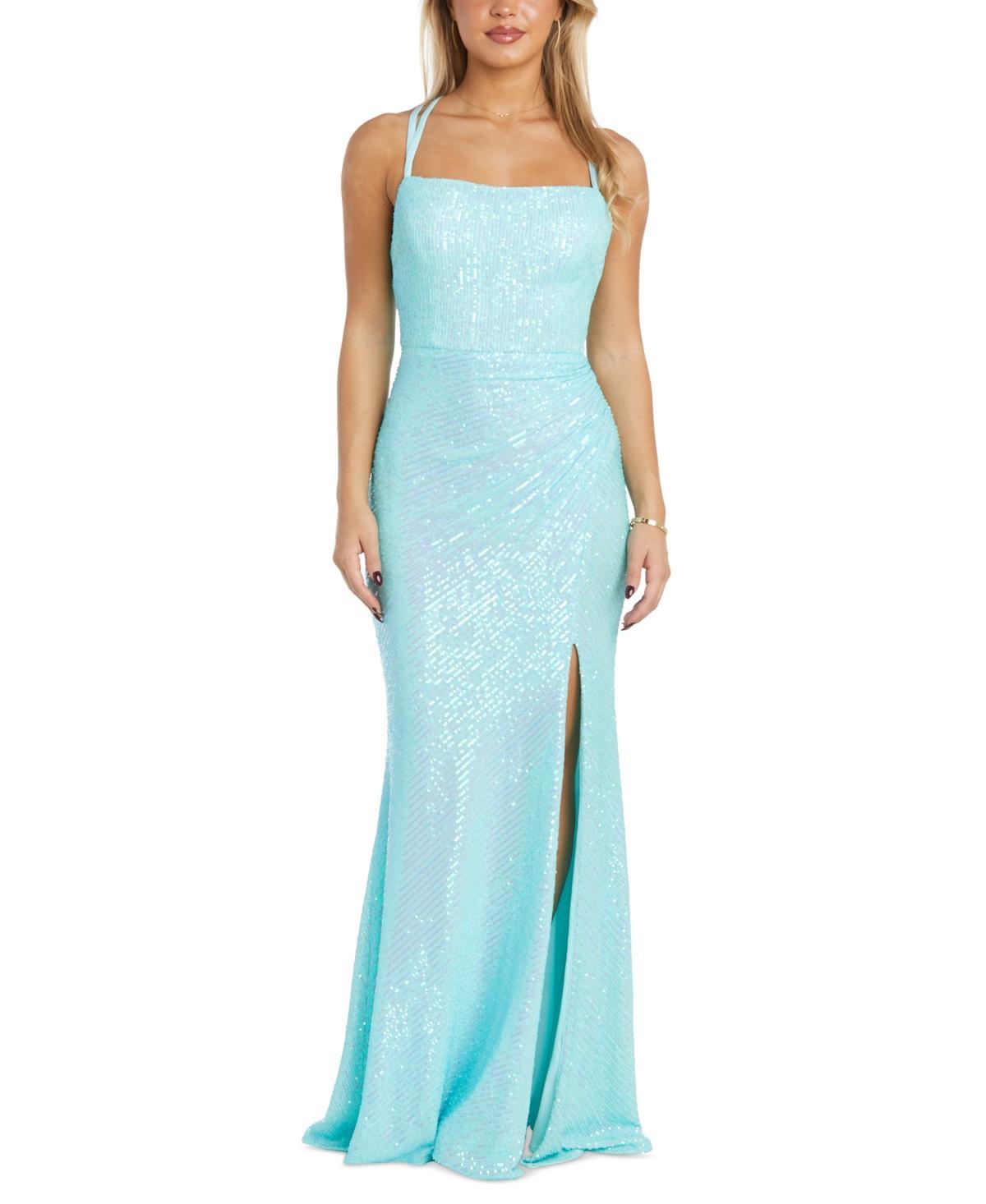 Juniors Morgan and Co Stretch Square Neck Sequin Maxi Dress, Girls Product Image