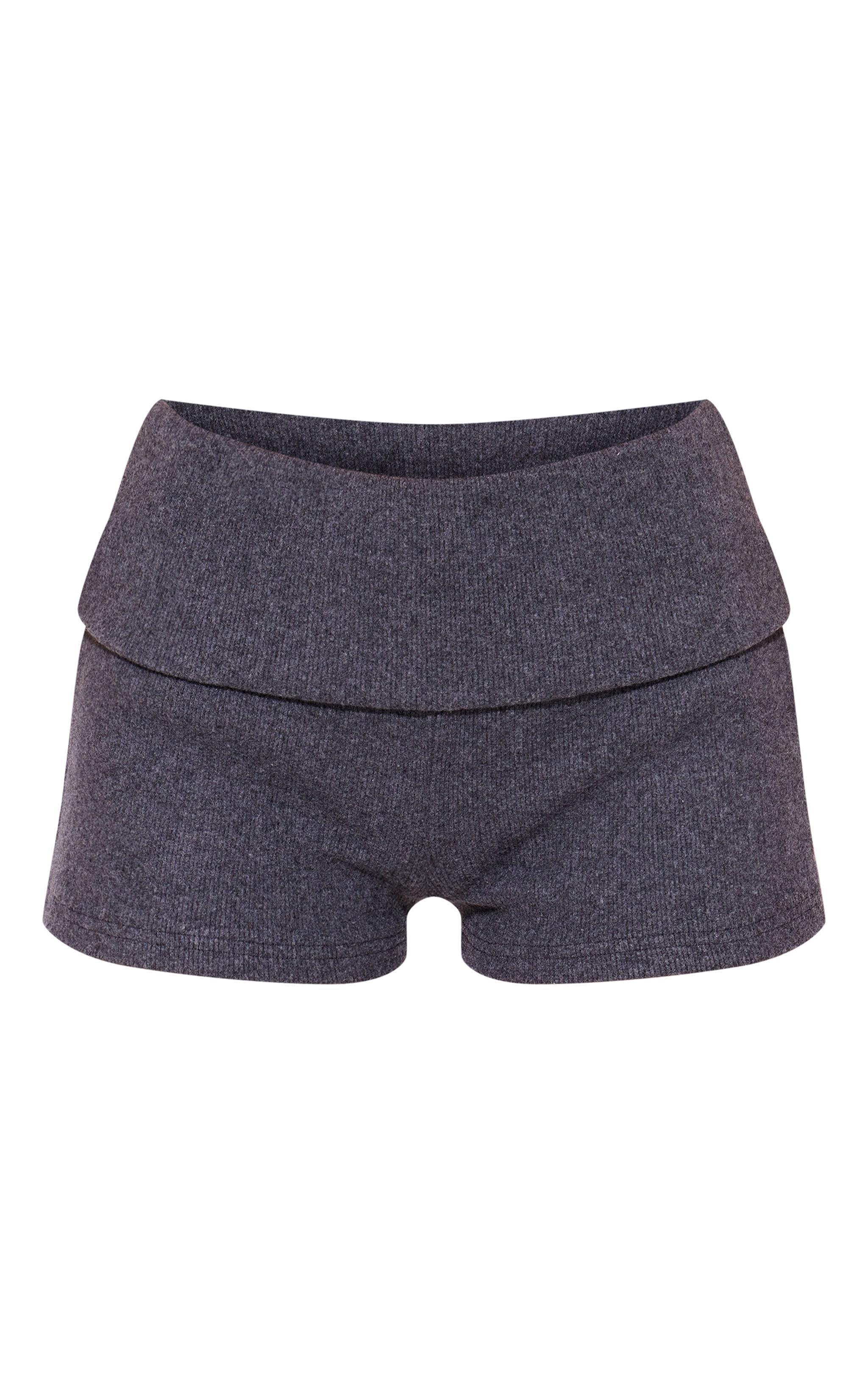 Charcoal Soft Brushed Rib Fold Over Micro Shorts Product Image