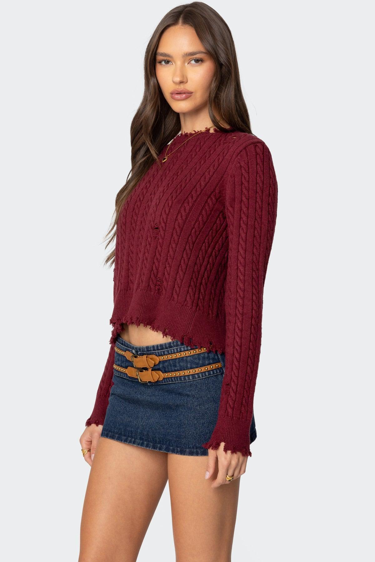 Split Open Back Cable Knit Sweater Product Image