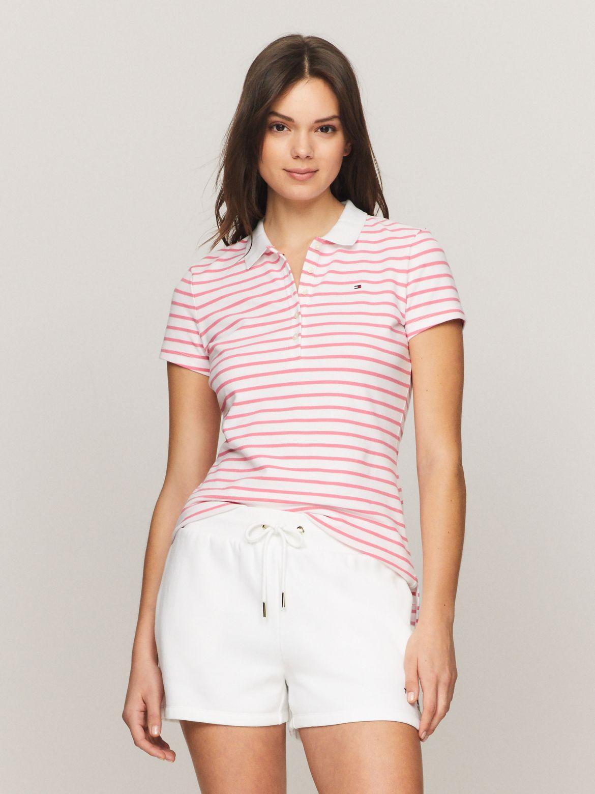 Tommy Hilfiger Women's Slim Fit Stripe Stretch Cotton Polo Product Image