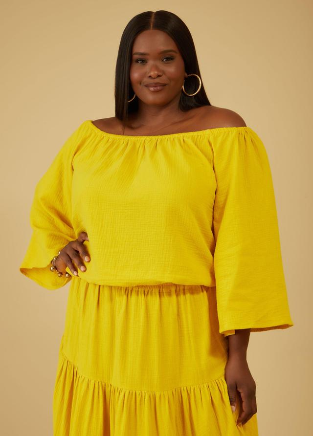 Plus Size Off The Shoulder Cotton Gauze Top, - Ashley Stewart Product Image