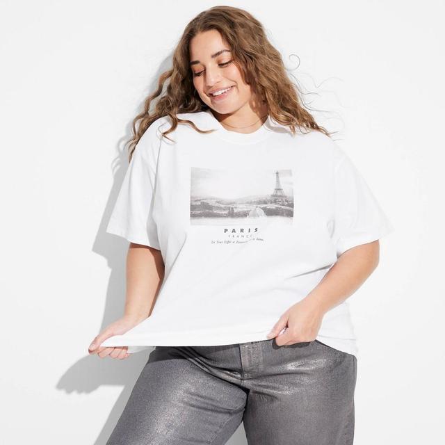 Womens Oversized Graphic T-Shirt - Wild Fable White Product Image