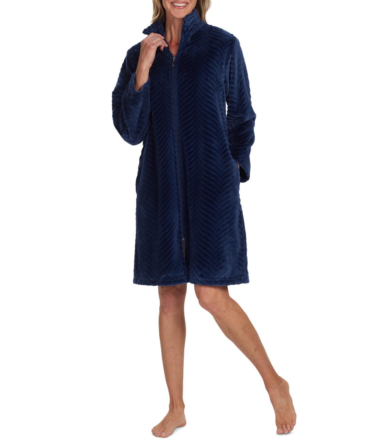 Miss Elaine Womens Solid Long-Sleeve Short Zip Fleece Robe Product Image