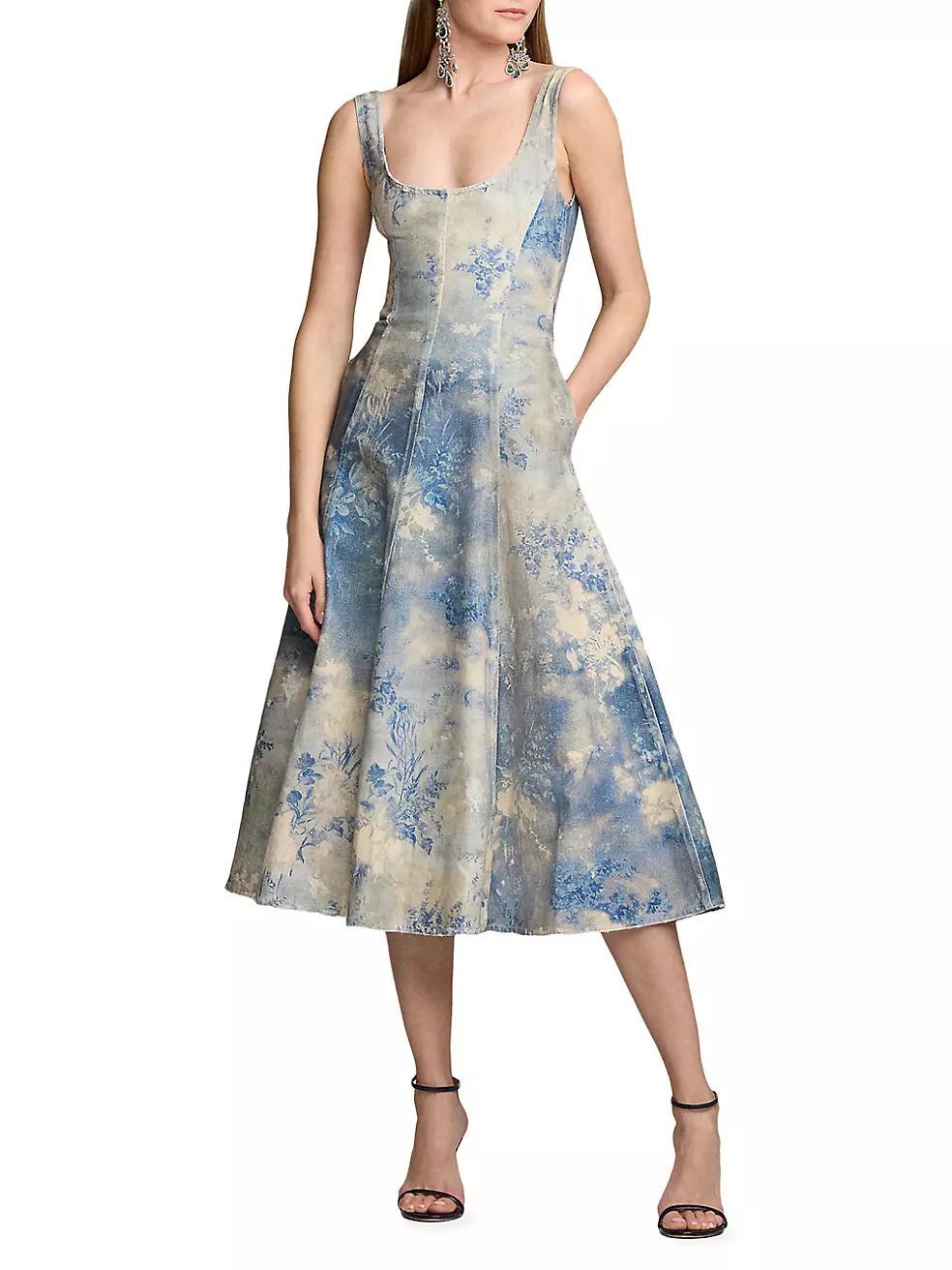 Tarian Bleached Floral Fit & Flare Midi-Dress Product Image