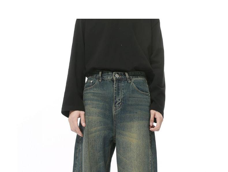 High Waist Washed Wide Leg Jeans Product Image