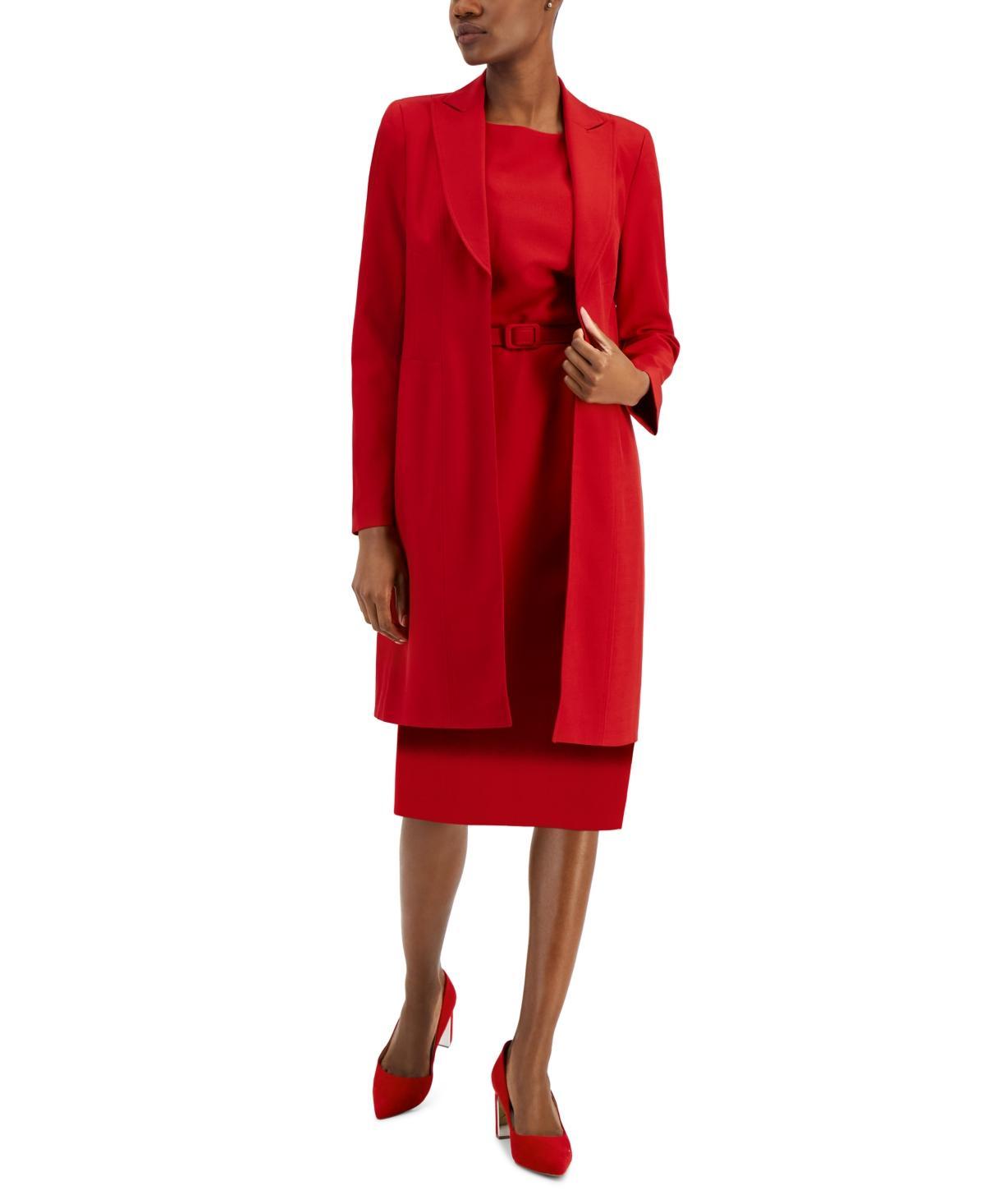 Nipon Boutique Womens Longline Jacket Topper & Belted Sleeveless Sheath Dress Product Image