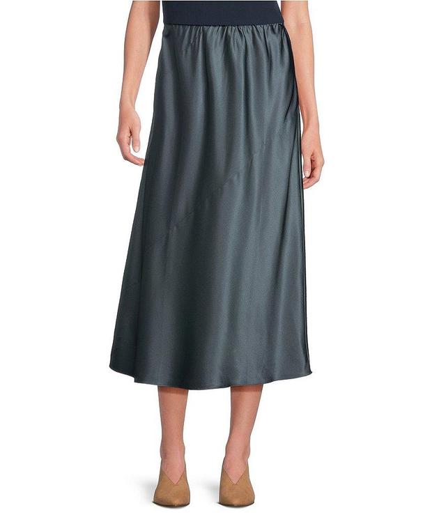 Eileen Fisher Bias Stretch Silk Charmeuse A-Line Pull-On Midi Skirt Product Image