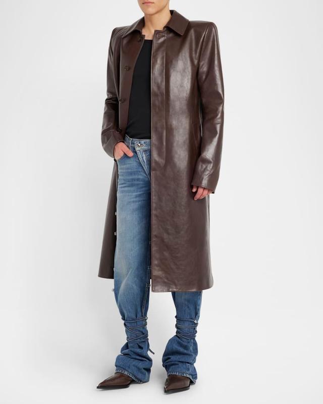 Mens Long Leather Raincoat Product Image