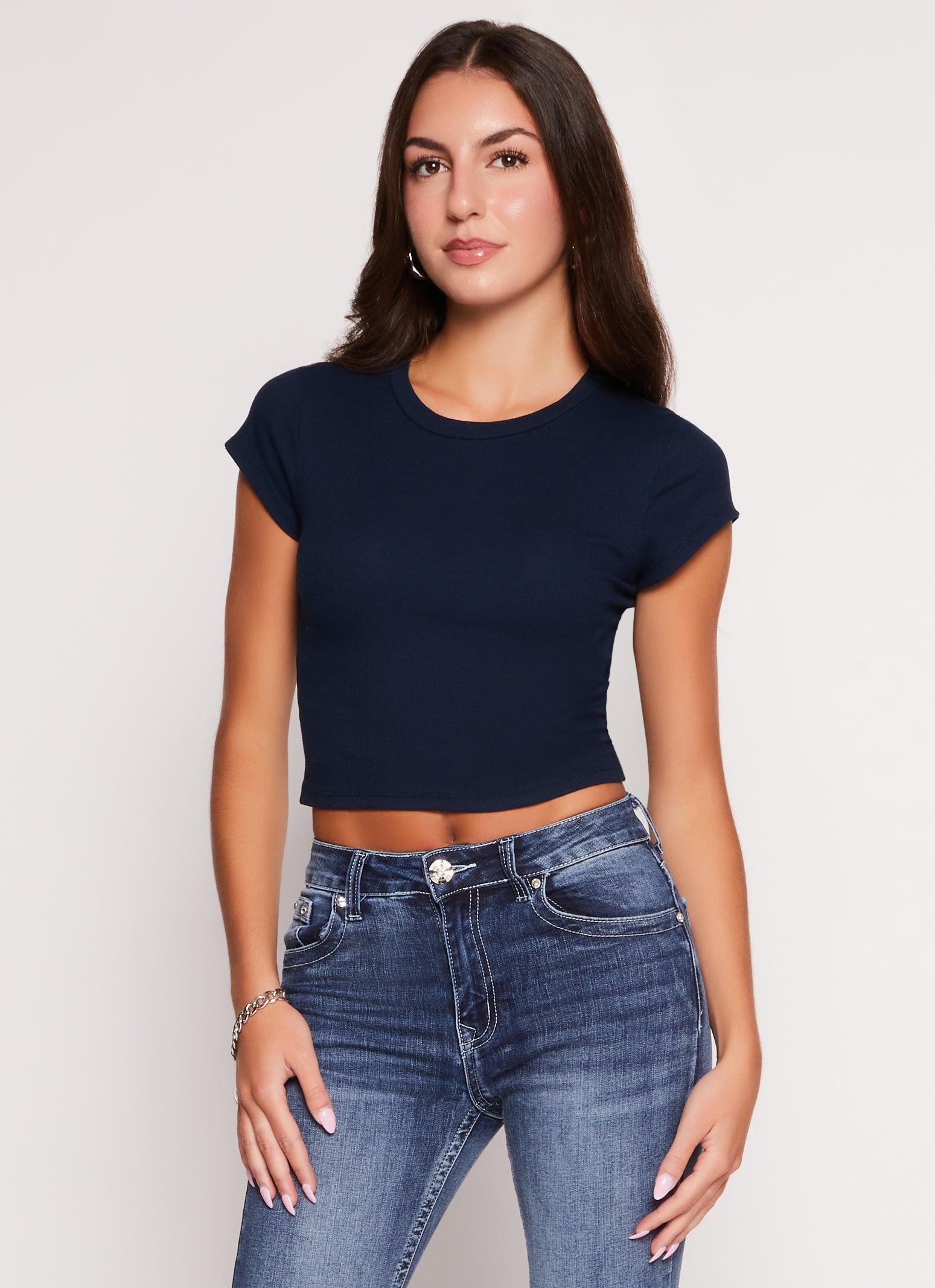 Womens Ambiance Ribbed Knit Crew Neck Crop Top product image