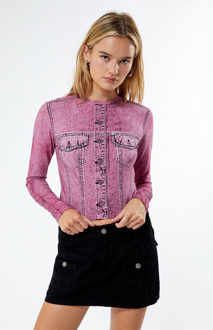 GUESS Originals Womens Printed Denim Long Sleeve Top Product Image