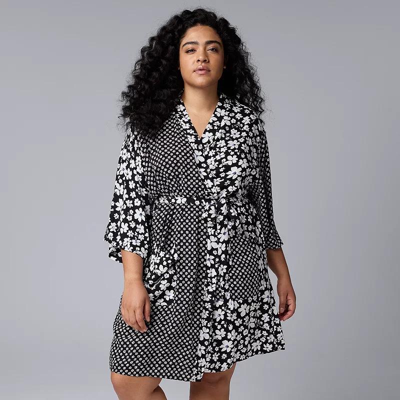 Plus Size Simply Vera Vera Wang Woven 3/4 Sleeve Wrap Robe, Womens Product Image