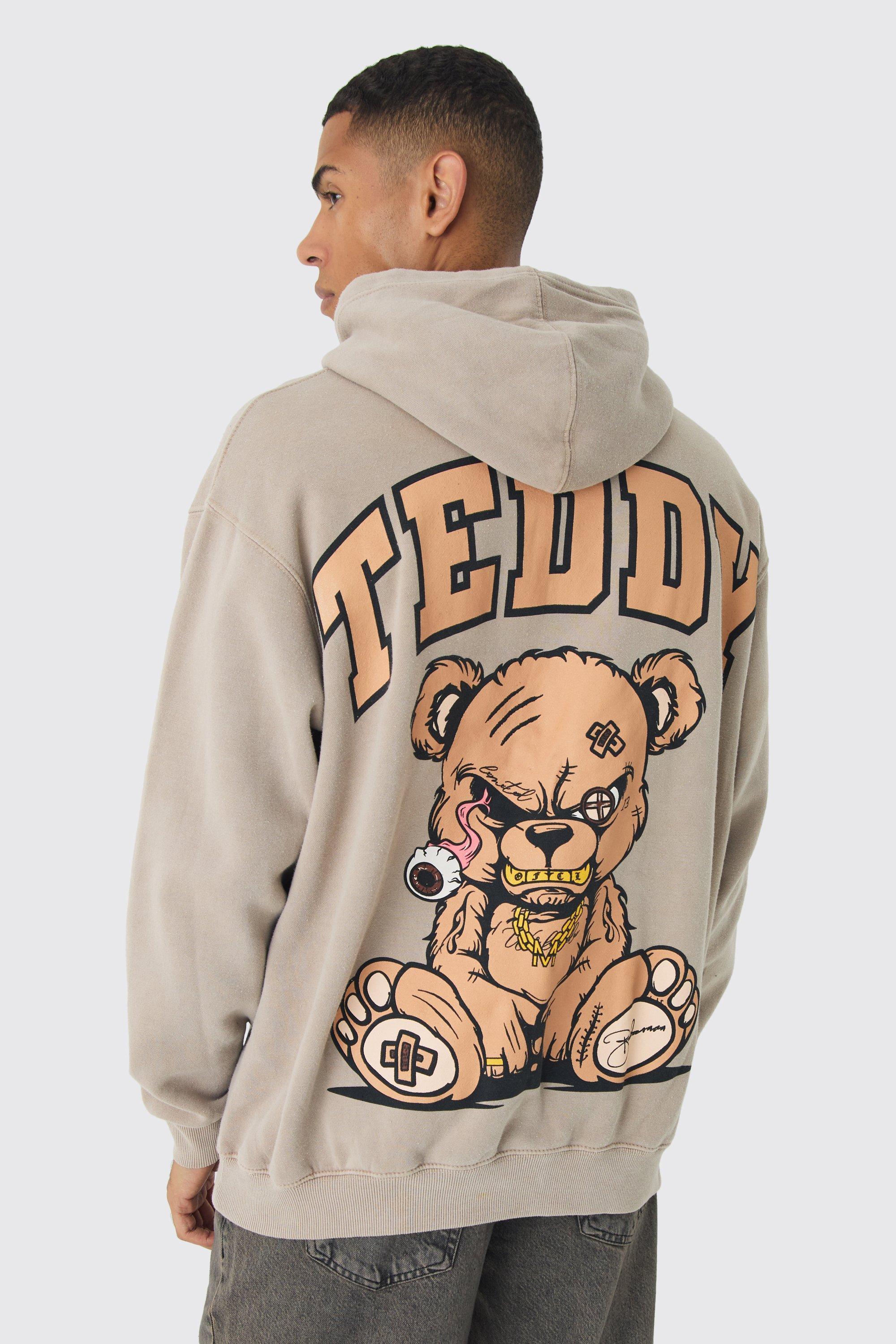 Oversized Evil Teddy Large Scale Print Hoodie | boohooMAN USA Product Image