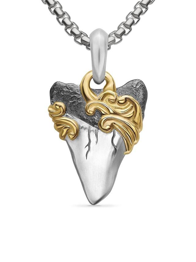 Mens Waves Shark Tooth Amulet in Sterling Silver with 18K Yellow Gold, 25MM Product Image