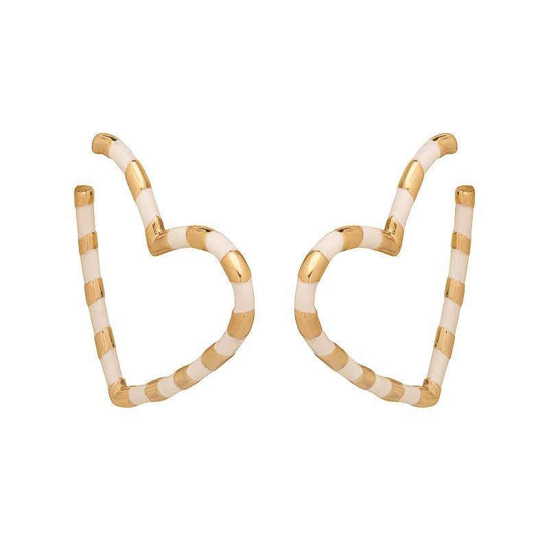 Emberly Gold Tone Striped Heart Hoop Earrings, Womens, White Product Image