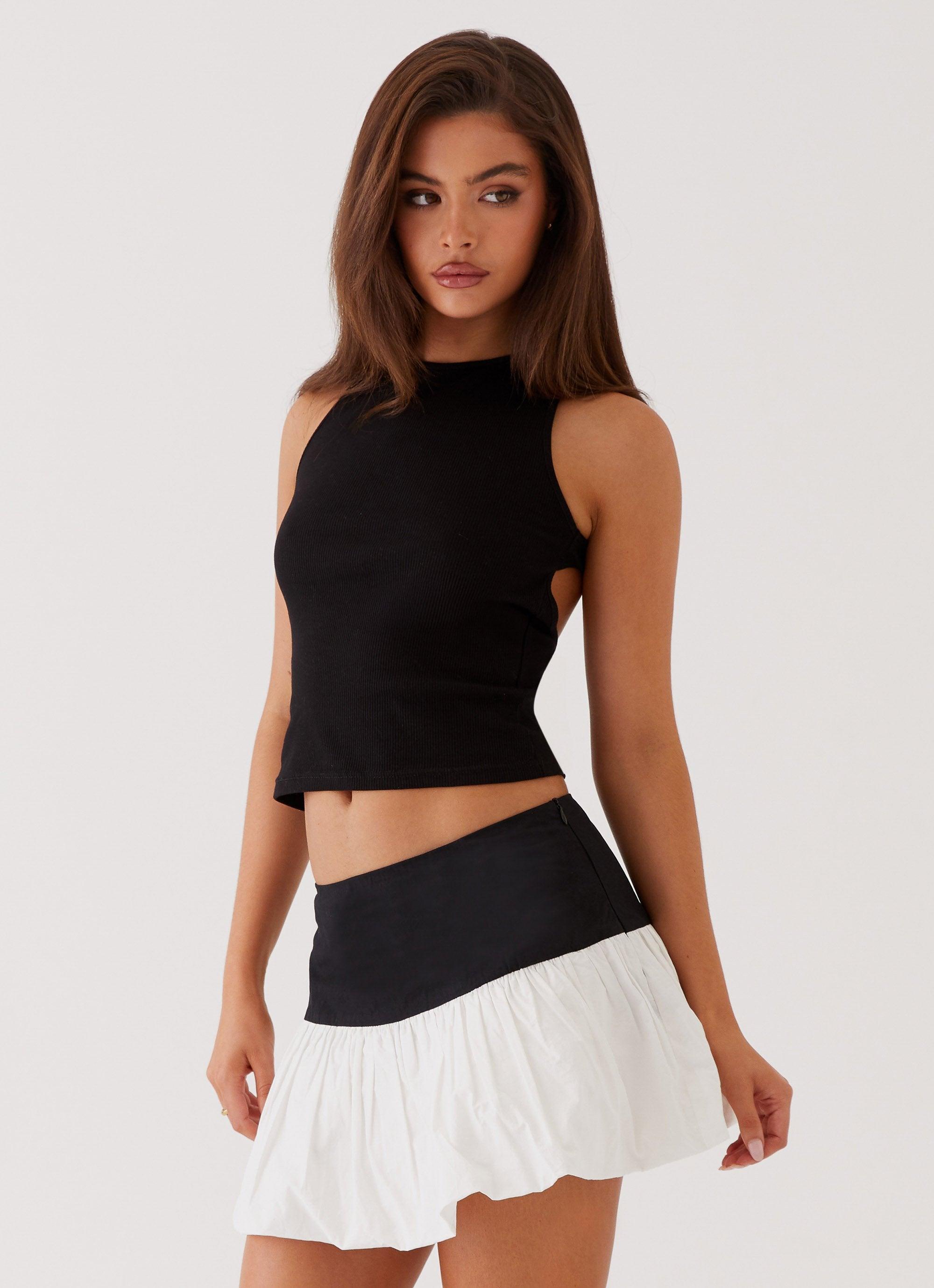 Riva Bubble Hem Mini Skirt - Black Ivory Product Image