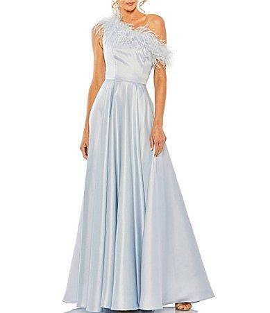 Mac Duggal Feather Trim One-Shoulder Gown Product Image