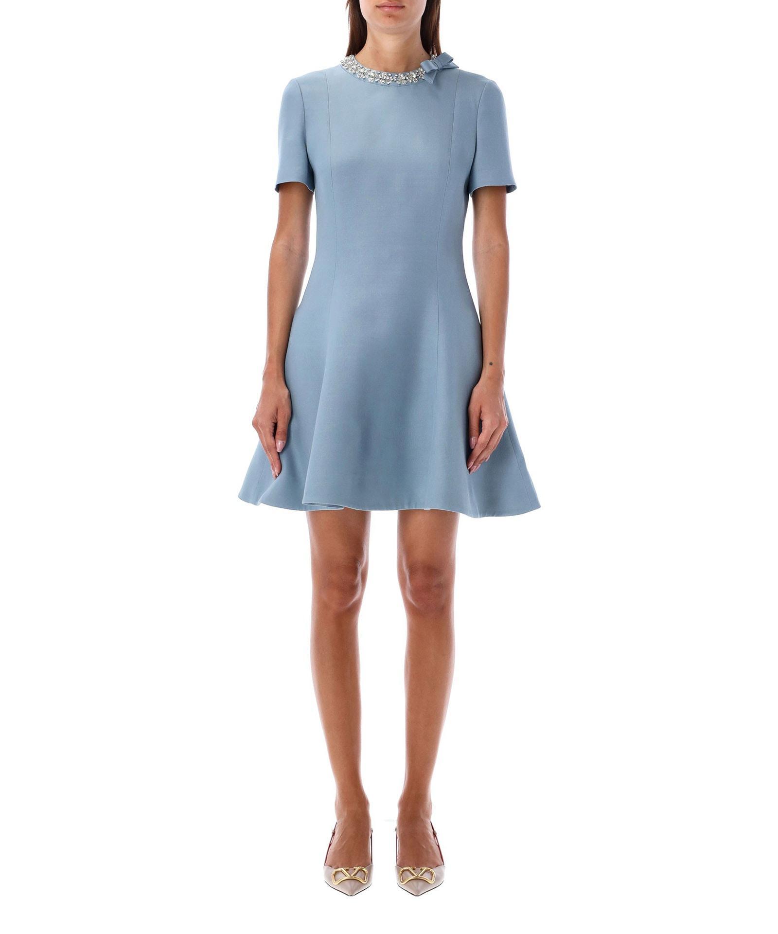 Embellished Wool And Silk-blend Mini Dress In Blue Product Image