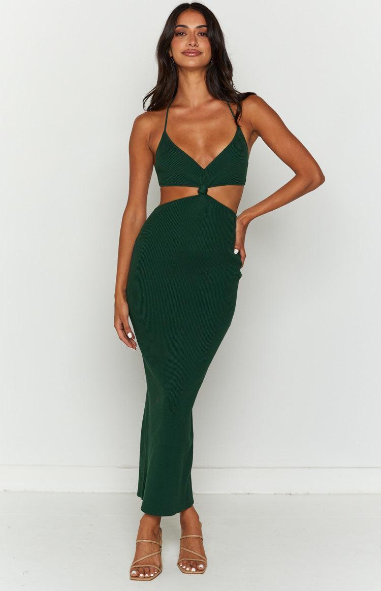 Taya Green Lace Up Maxi Knit Dress Product Image