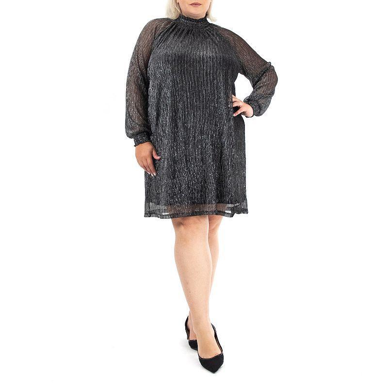 Plus Size Nina Leonard Smockneck Trapeze Dress, Womens Silver Product Image