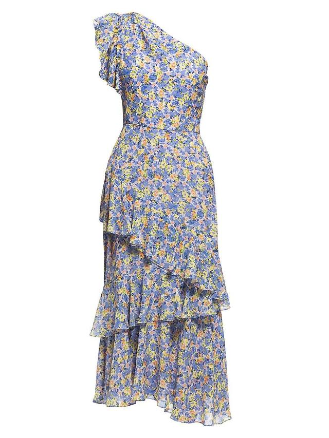 Womens Priya Floral Ruffled Midi-Dress - Lavender Yellow Silver - Size 2 - Lavender Yellow Silver - Size 2 Product Image