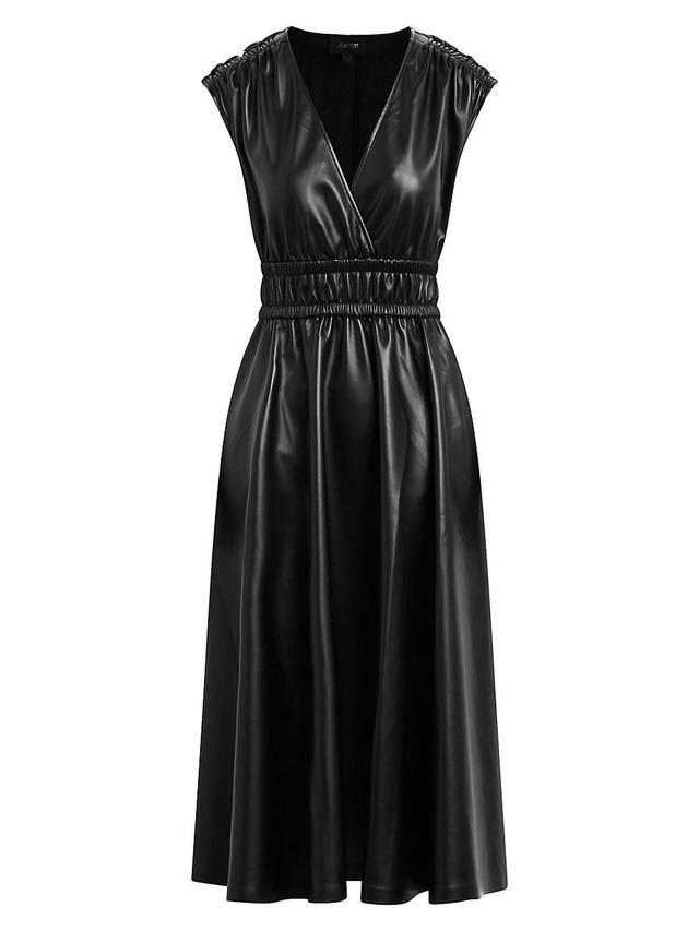 Womens Felicity Elasticized Vegan Leather Midi-Dress Product Image