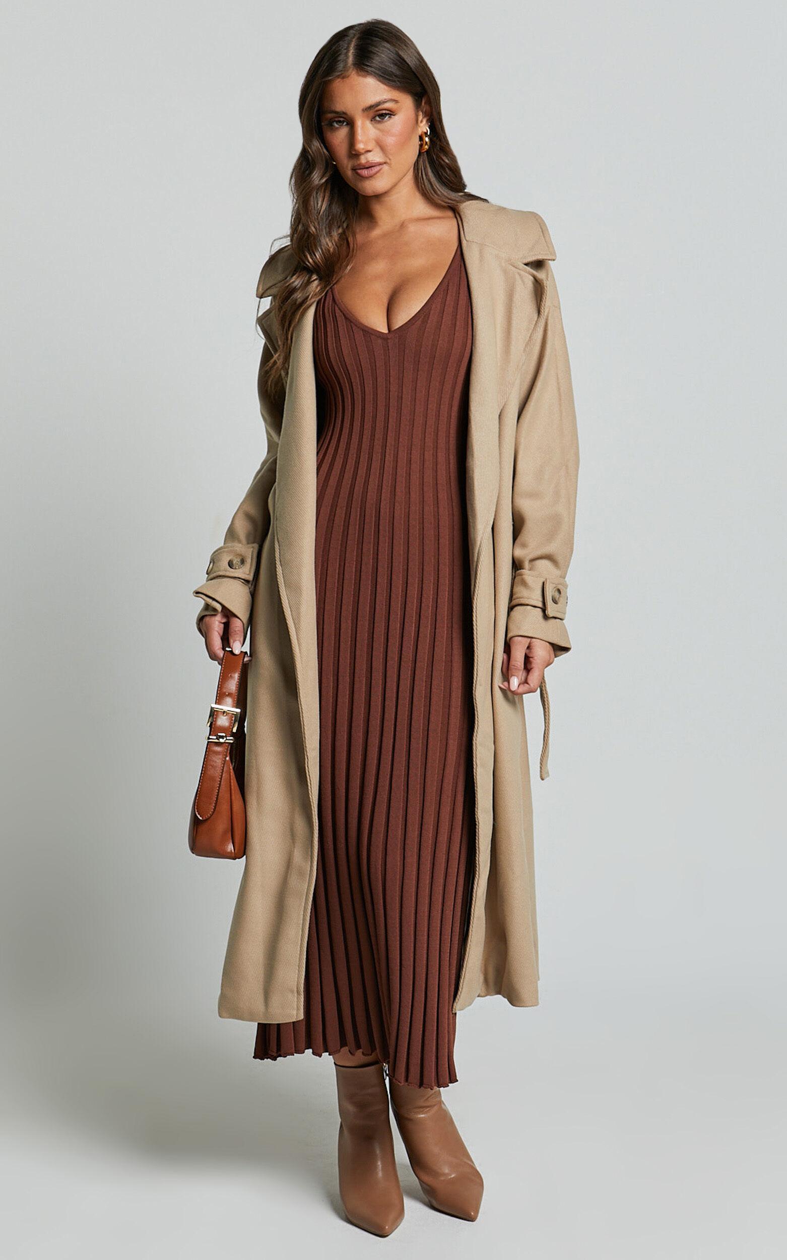 Maya Midi Knit Dress - Sleeveless V Neck Knited Dress in Dark Chocolate Product Image