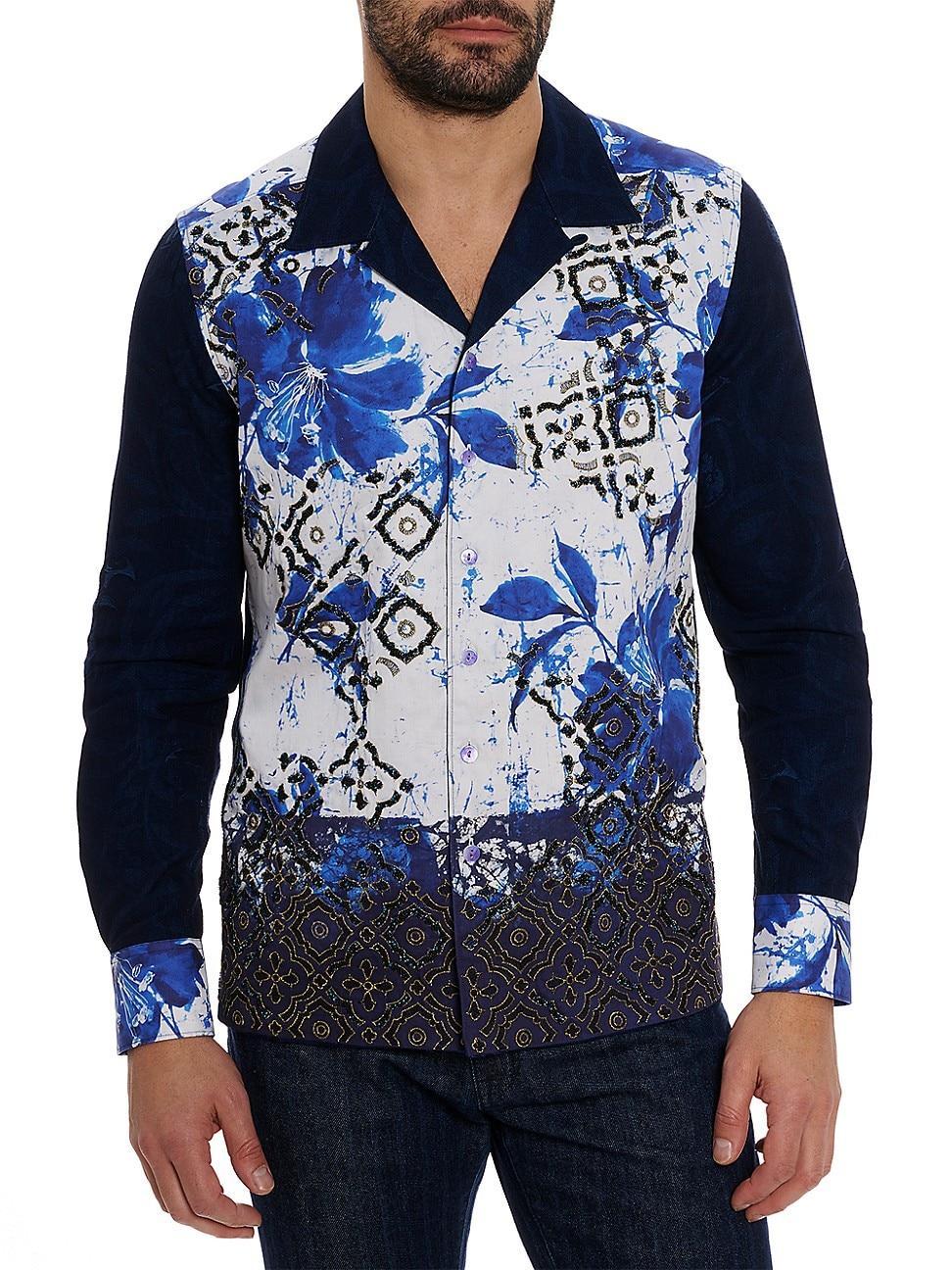 Mens Blue Murro Graphic Jacquard Camp Shirt Product Image