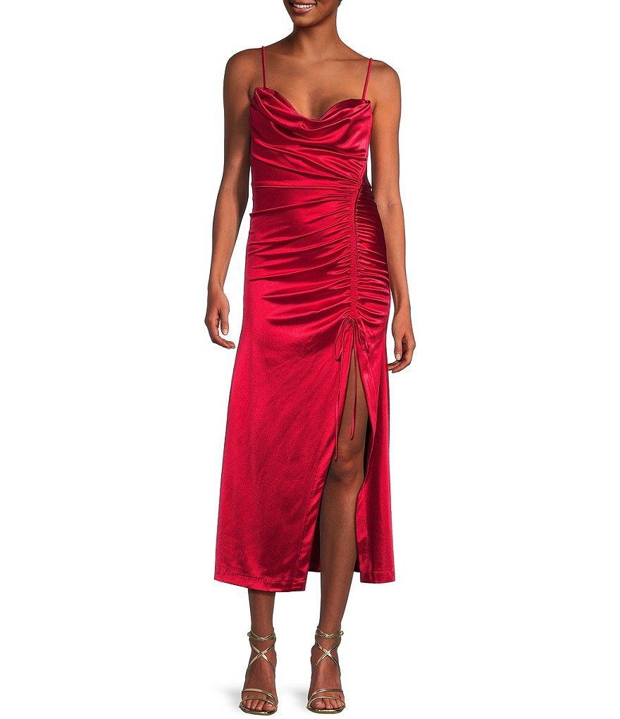 Xtraordinary Satin Cowl Neck Shirred Side Slit Midi Dress product image