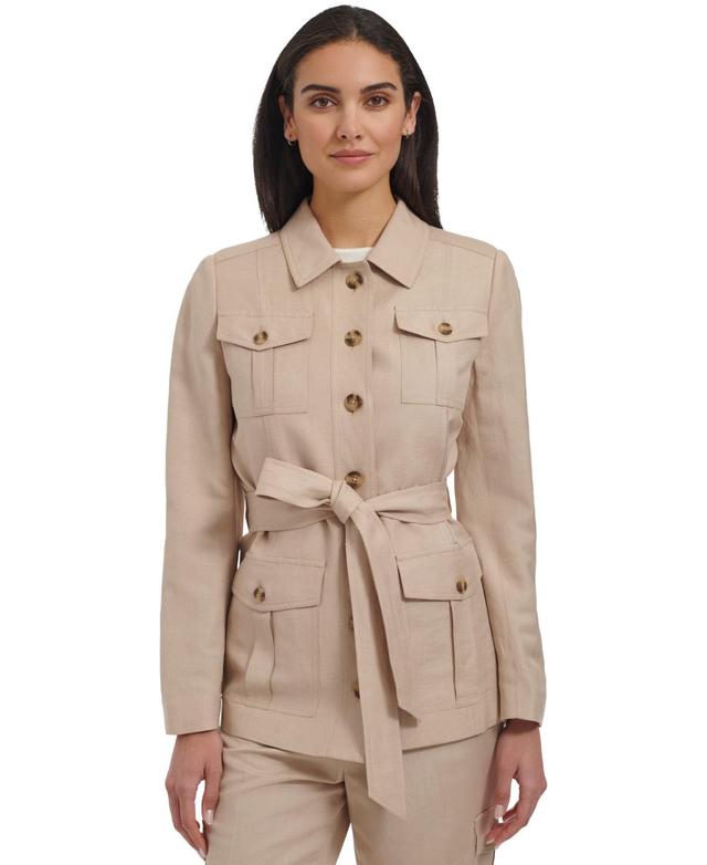 Calvin Klein Womens Linen-Blend Tie Front Blazer Product Image