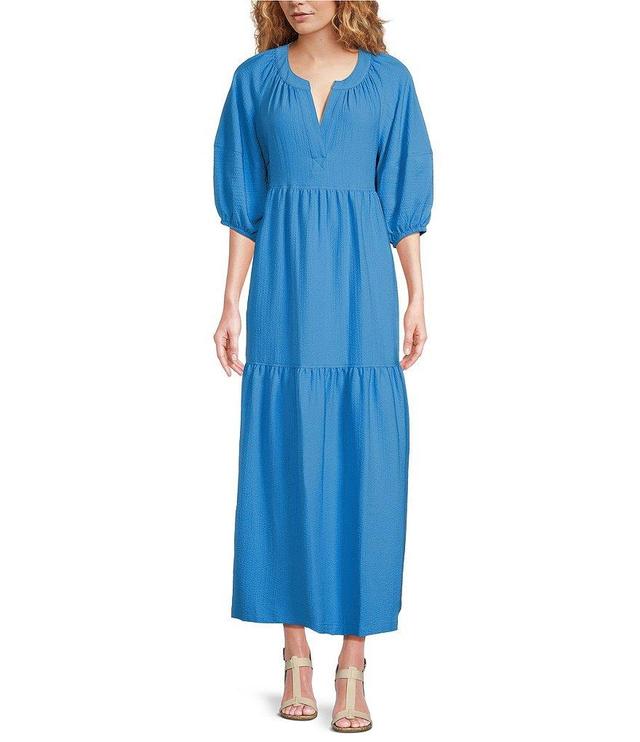 Calvin Klein Short Sleeve Split V-Neck Tie Back Maxi Dress Product Image