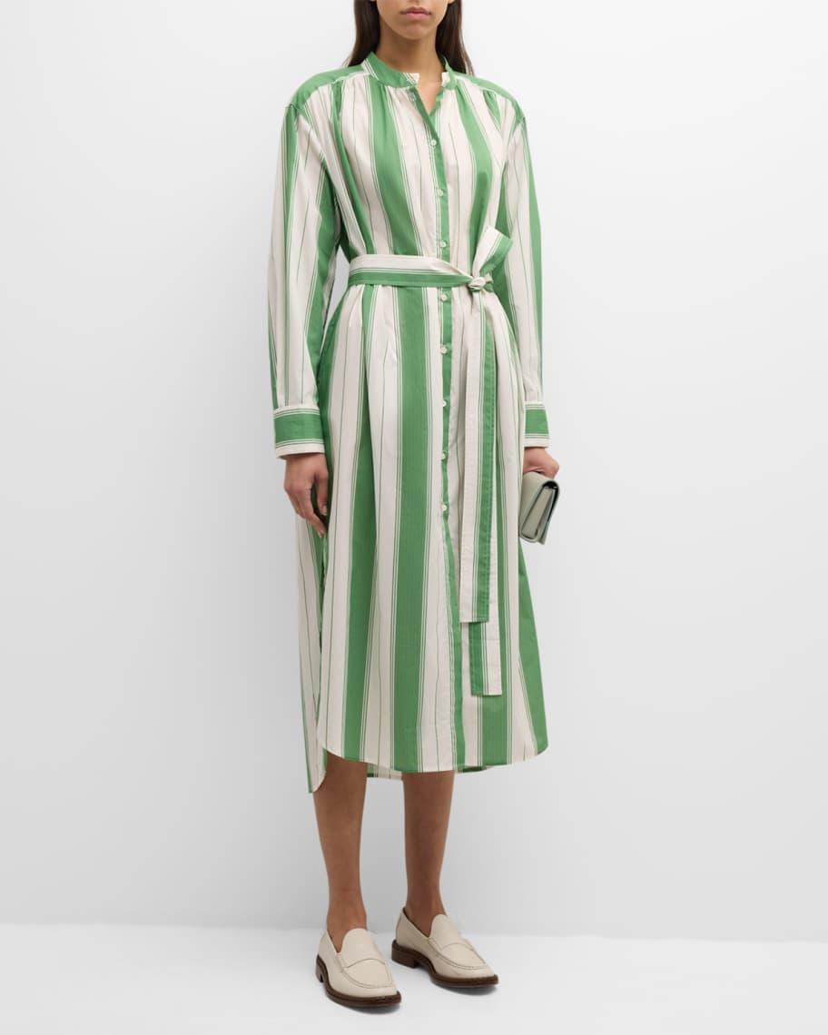 Striped Side-Slit Cotton Midi Shirtdress Product Image