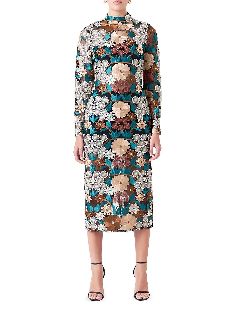 Womens Floral Embroidered Midi Dress Product Image