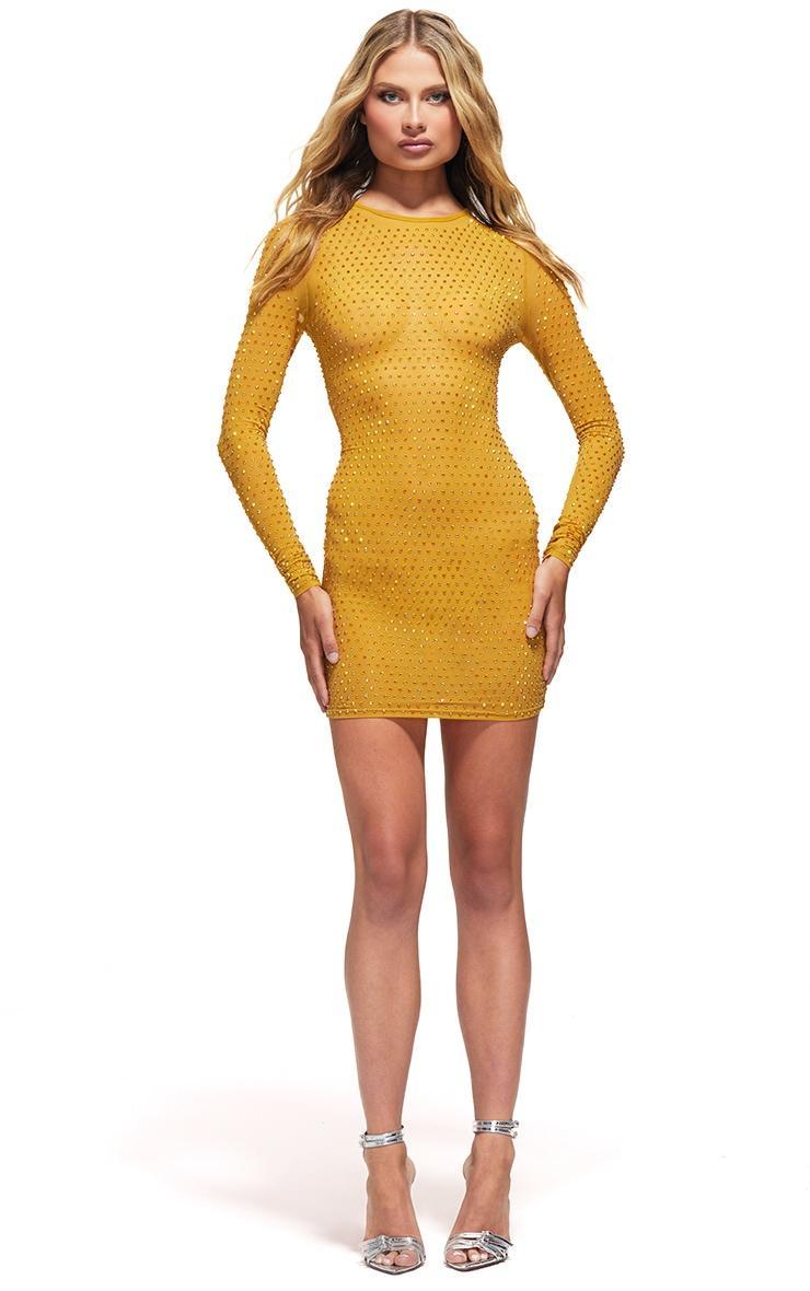 Chartreuse Embellished Mesh Bodycon Dress product image