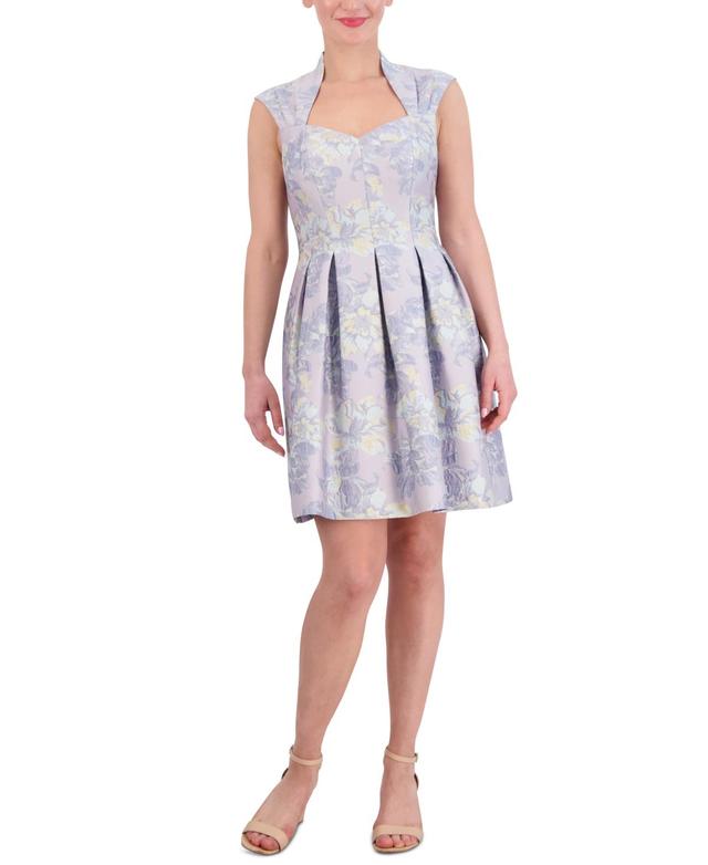 Vince Camuto Womens Floral-Jacquard Sweetheart-Neck Fit & Flare Dress Product Image