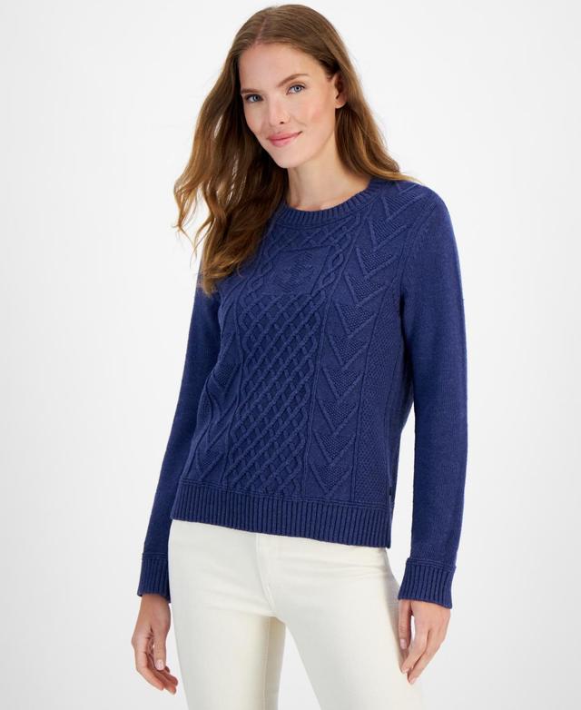 Nautica Jeans Womens Anchor Cable Knit Crewneck Sweater Product Image