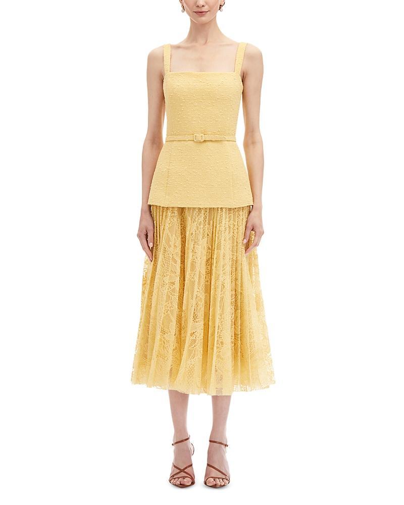 OSCAR DE LA RENTA Pleated Tweed-lace Midi Dress In Banana Product Image