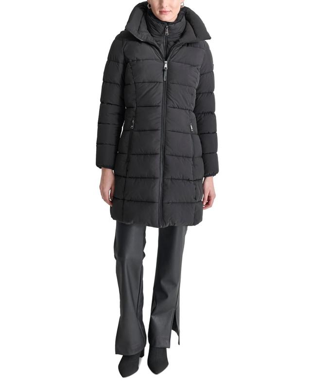 Dkny Womens Bibbed Hooded Zip-Front Puffer Coat Product Image